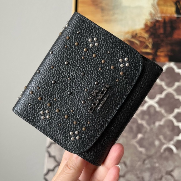 Coach Handbags - NWT COACH SMALL WALLET IN POLISHED PEBBLE LEATHER WITH BANDANA RIVETS (F55720)